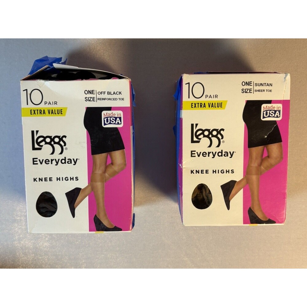 Leggs Everyday Knee Highs Lot 14 Pairs Off Black Suntan Open Box Unused USA